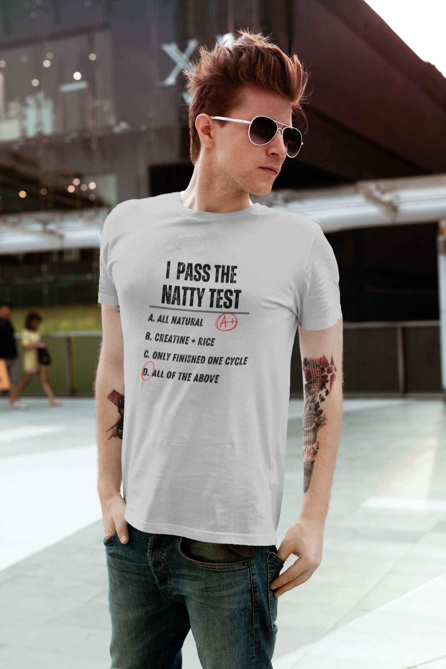 Funny Fitness Tee - Distress "I Pass The Natty Test" Unisex Jersey T-Shirt