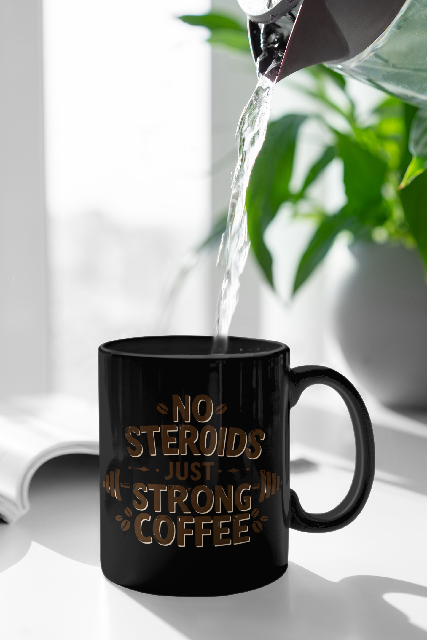 "No Steroids, Just Strong Coffee" Black Mug | Funny Gym Lover Gift, Motivational Bodybuilding Mug