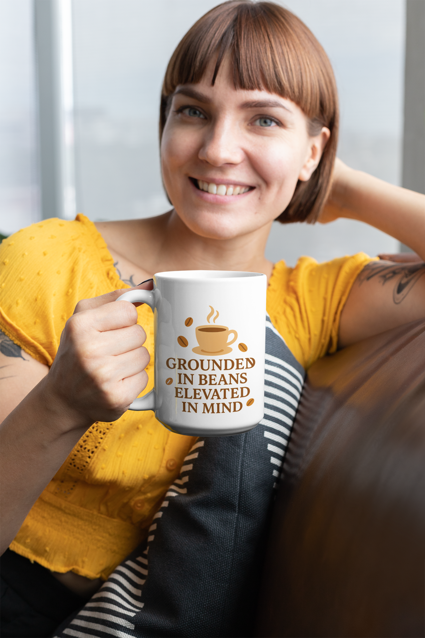 "Grounded in Beans, Elevated in Mind" Mug | Inspirational Coffee Lover Gift, Motivational Teacher Mug