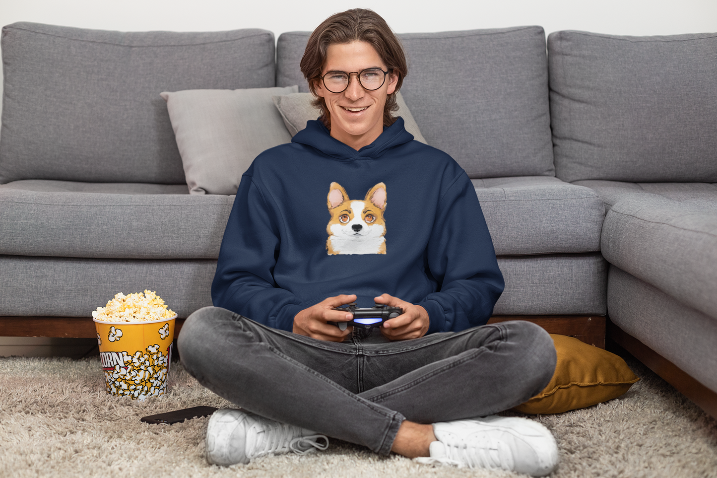 Corgi Hoodie, Corgi Face Pullover Cute Pembroke Welsh Corgi Hoodie for Dog Lovers