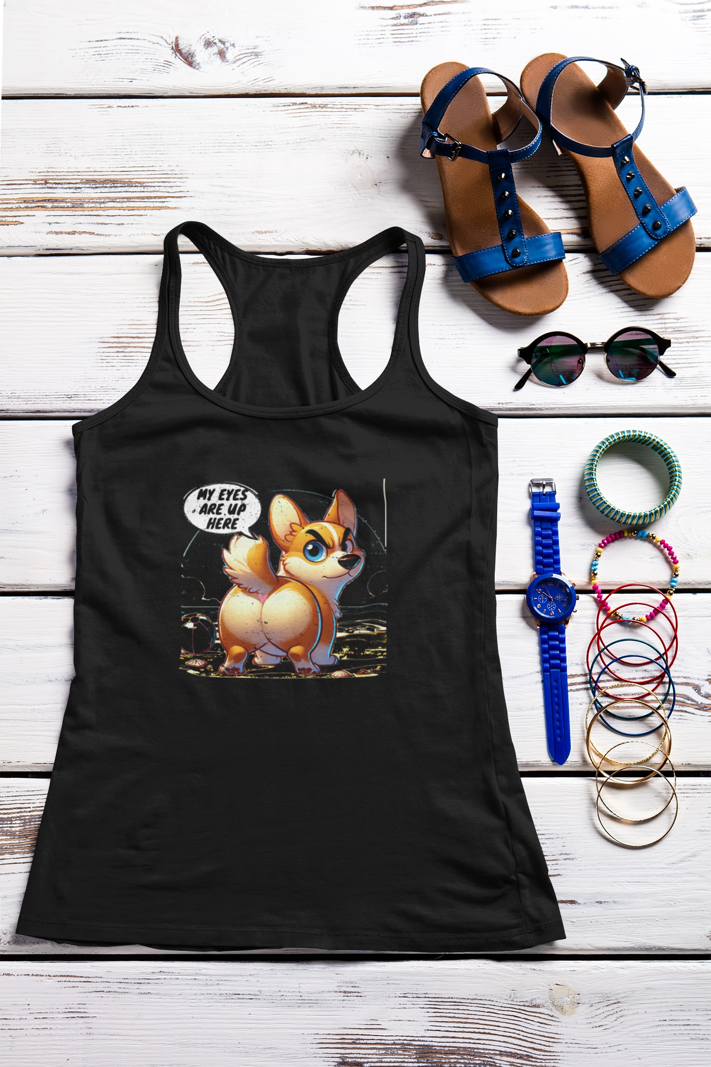 Corgi Humor Racerback Tank Top | Women's Funny Pet Lover Gift
