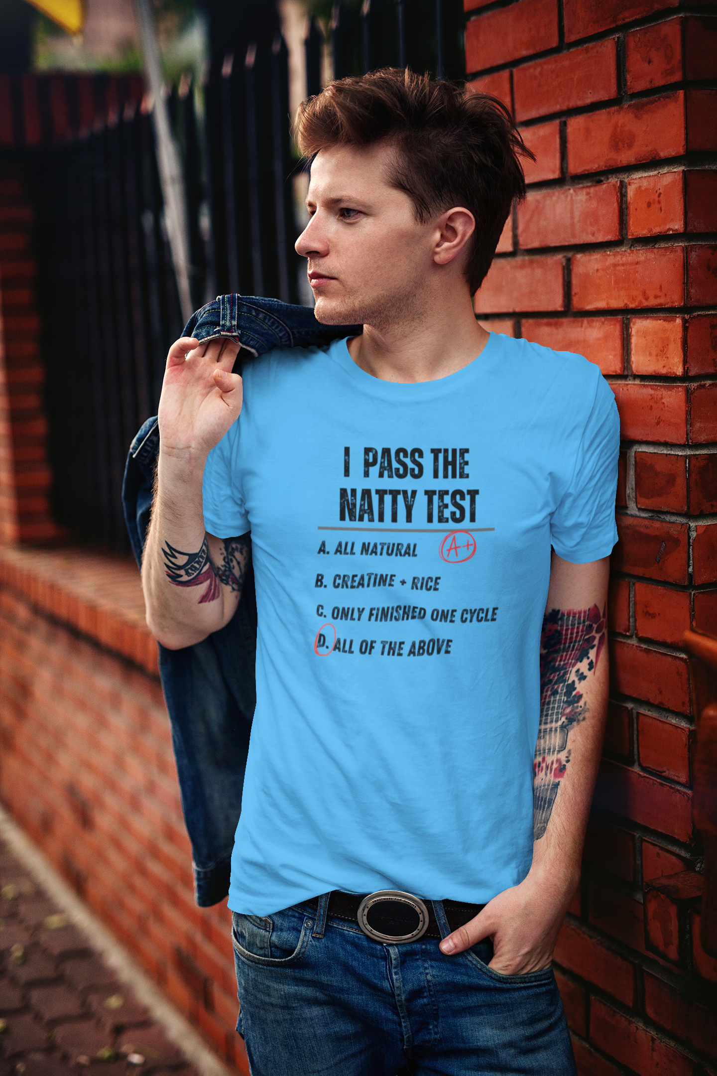 Funny Fitness Tee - Distress "I Pass The Natty Test" Unisex Jersey T-Shirt