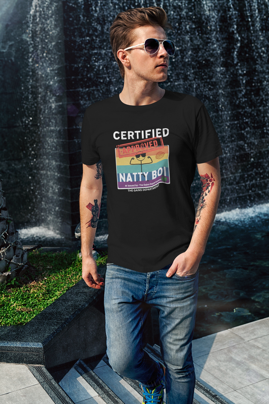 Certified Natty Boi White Font T-Shirt | Funny Fitness & Gym Gift