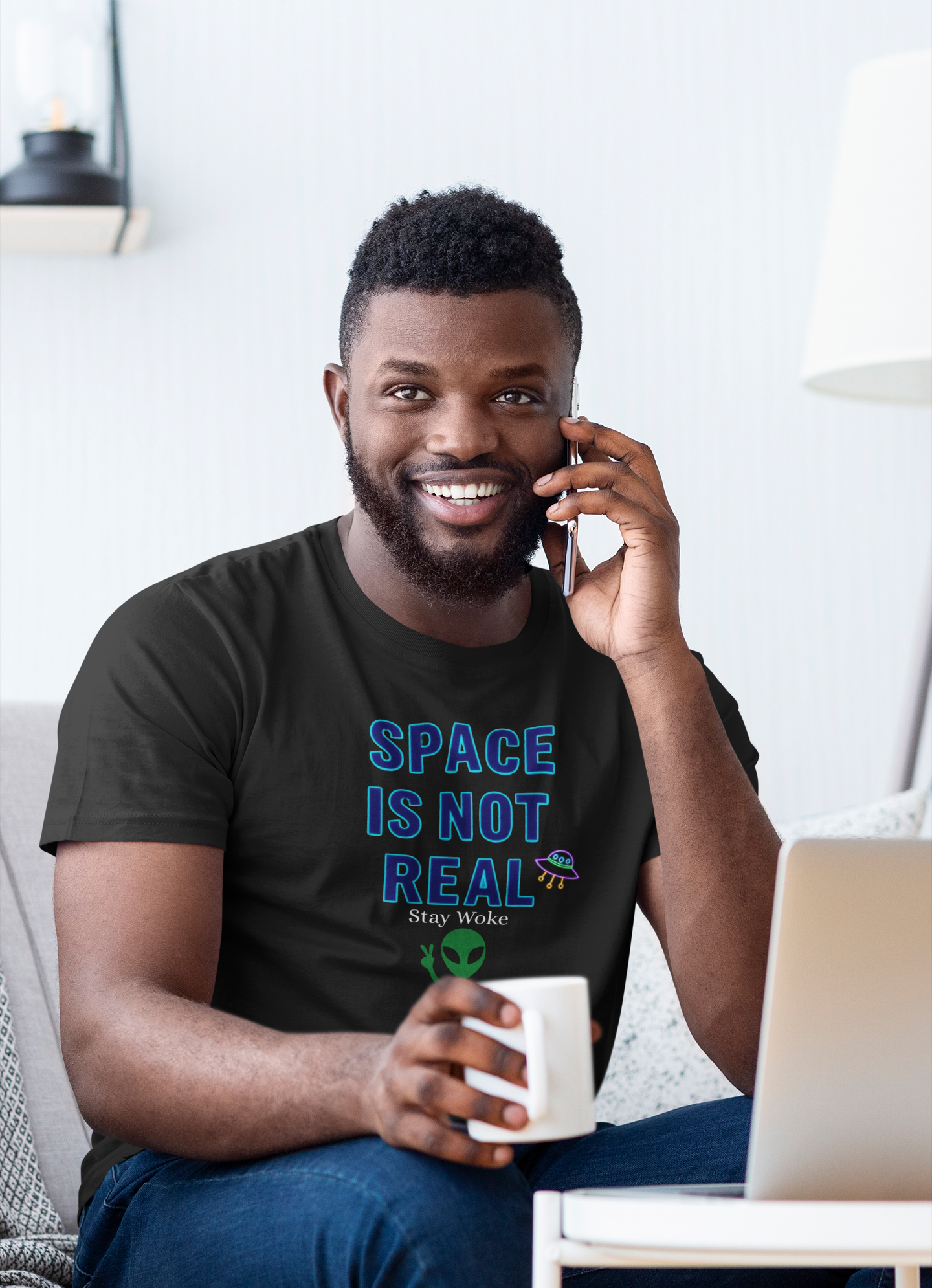 Funny Alien Graphic Tee - 'Space Is Not Real' Unisex Short Sleeve Shirt