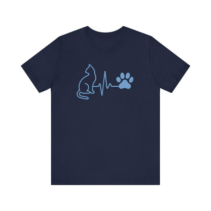 Cat Paw Print T-Shirt | Pet Lover Heartbeat Graphic Tee & Cat Mom/Dad Gift