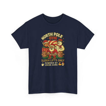 North Pole Gym Funny Christmas T-Shirt | Unisex Heavy Cotton Holiday Workout Tee | Gift for Fitness Lover