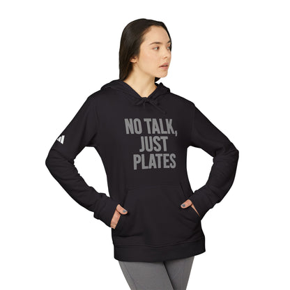 Adidas Fleece Hoodie - No Talk, Just Plates | Sporty Casual Wear, Unisex Lounge Apparel, Gift for Food Lovers, Everyday Comfort