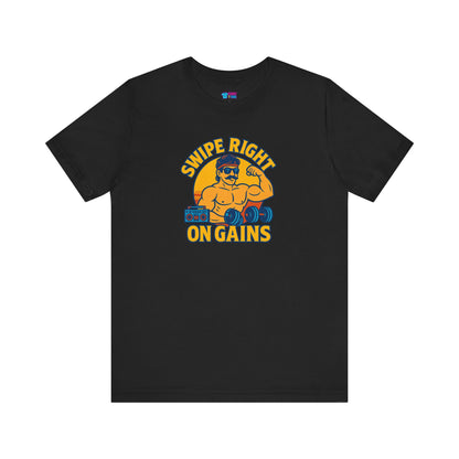 Fitness Humor Tee, Gym Shirt, Workout Gift, Funny Exercise T-Shirt, Swipe Right on Gains Apparel