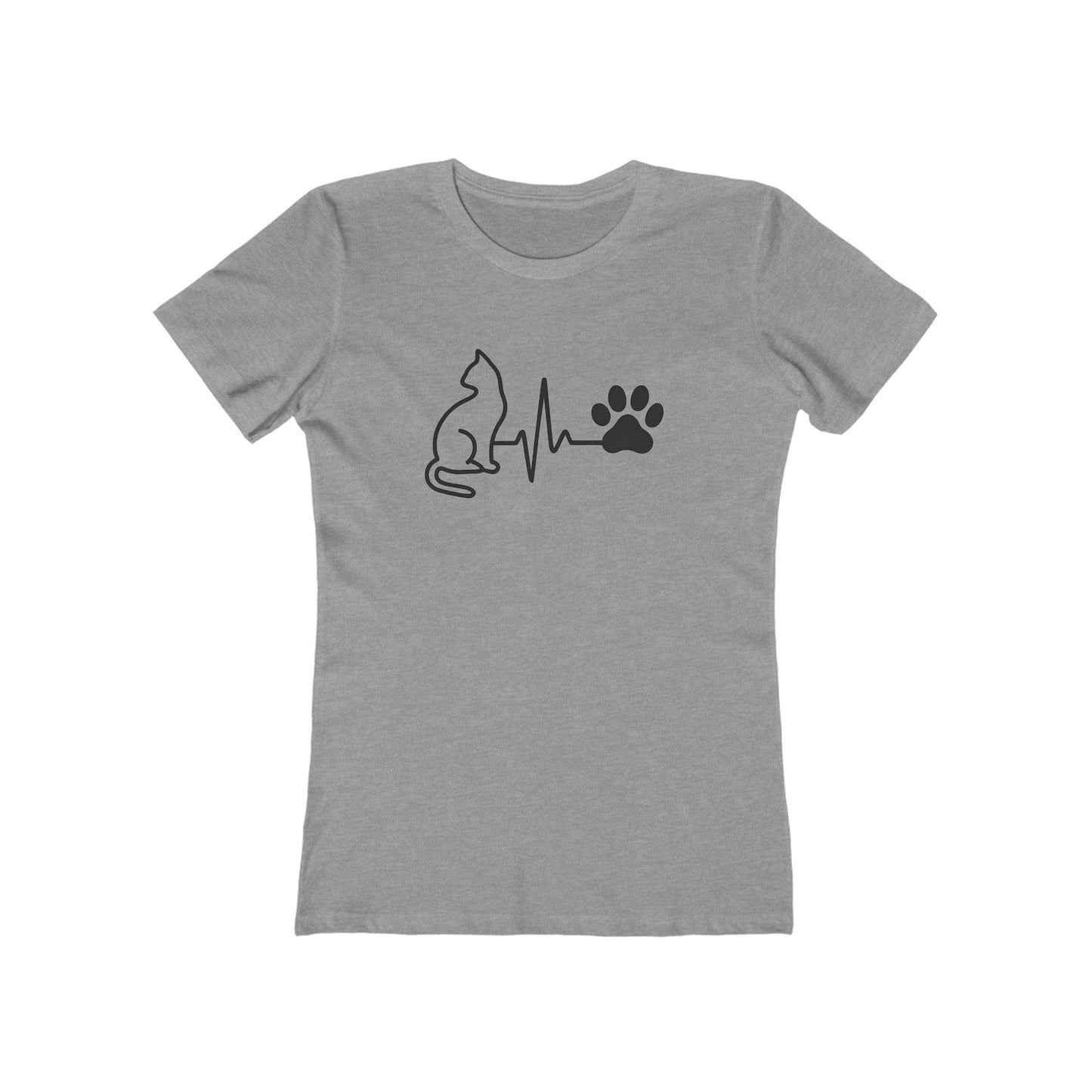 Cat Lover Women's Boyfriend Tee, Cute Cat Shirt, Pet Owner Gift, Animal Lover Apparel, Heartbeat Cat Design, Casual Everyday Wear