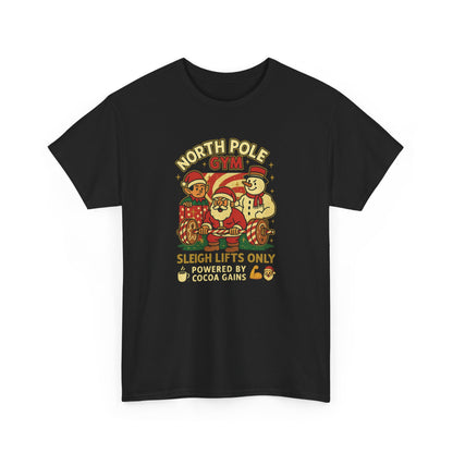 North Pole Gym Funny Christmas T-Shirt | Unisex Heavy Cotton Holiday Workout Tee | Gift for Fitness Lover