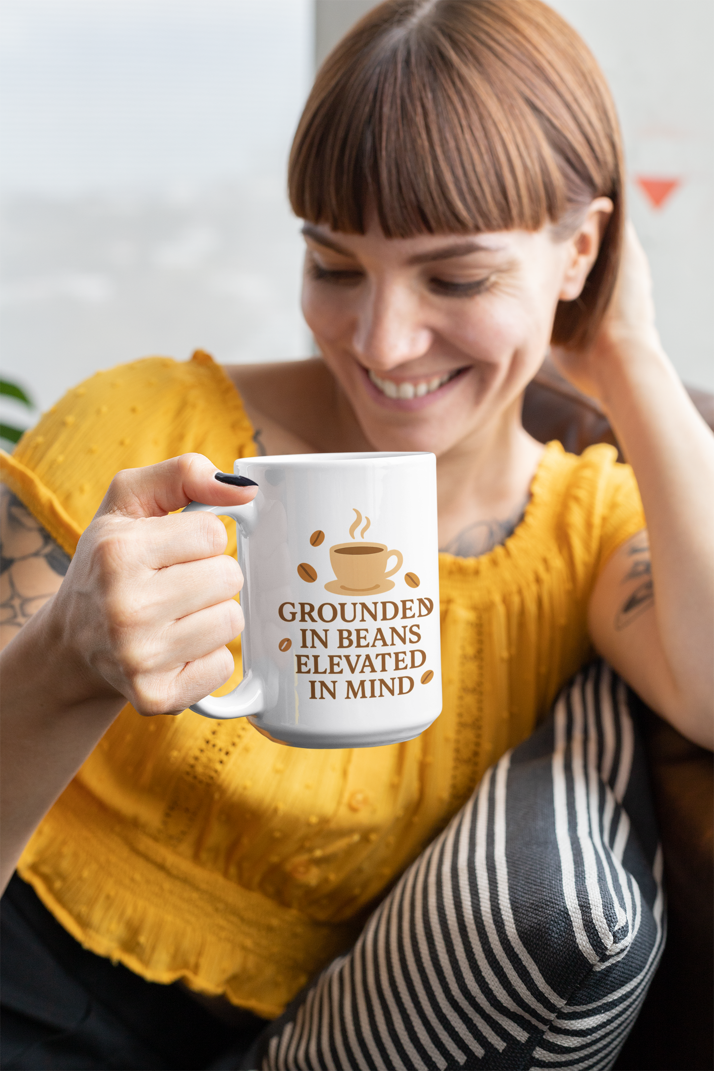 "Grounded in Beans, Elevated in Mind" Mug | Inspirational Coffee Lover Gift, Motivational Teacher Mug