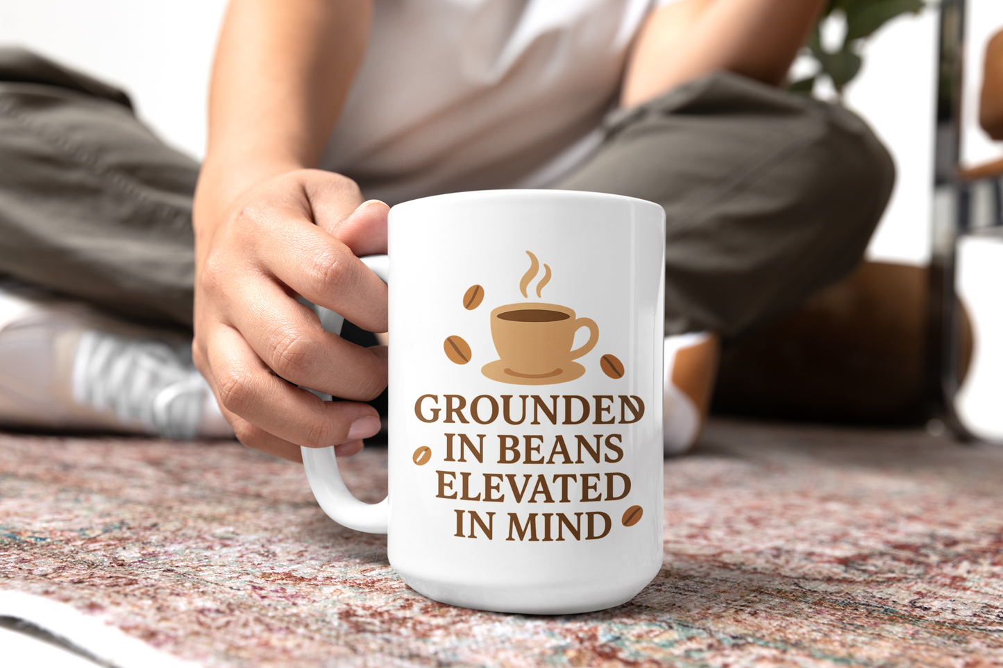"Grounded in Beans, Elevated in Mind" Mug | Inspirational Coffee Lover Gift, Motivational Teacher Mug
