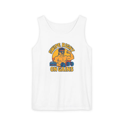 Swipe Right on Gains Tank Top | Funny Gym Shirt, Unisex Fitness Top, Summer Workout Gift