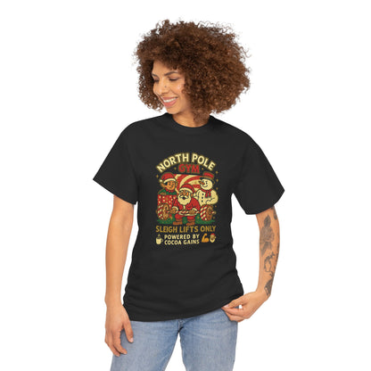 North Pole Gym Funny Christmas T-Shirt | Unisex Heavy Cotton Holiday Workout Tee | Gift for Fitness Lover