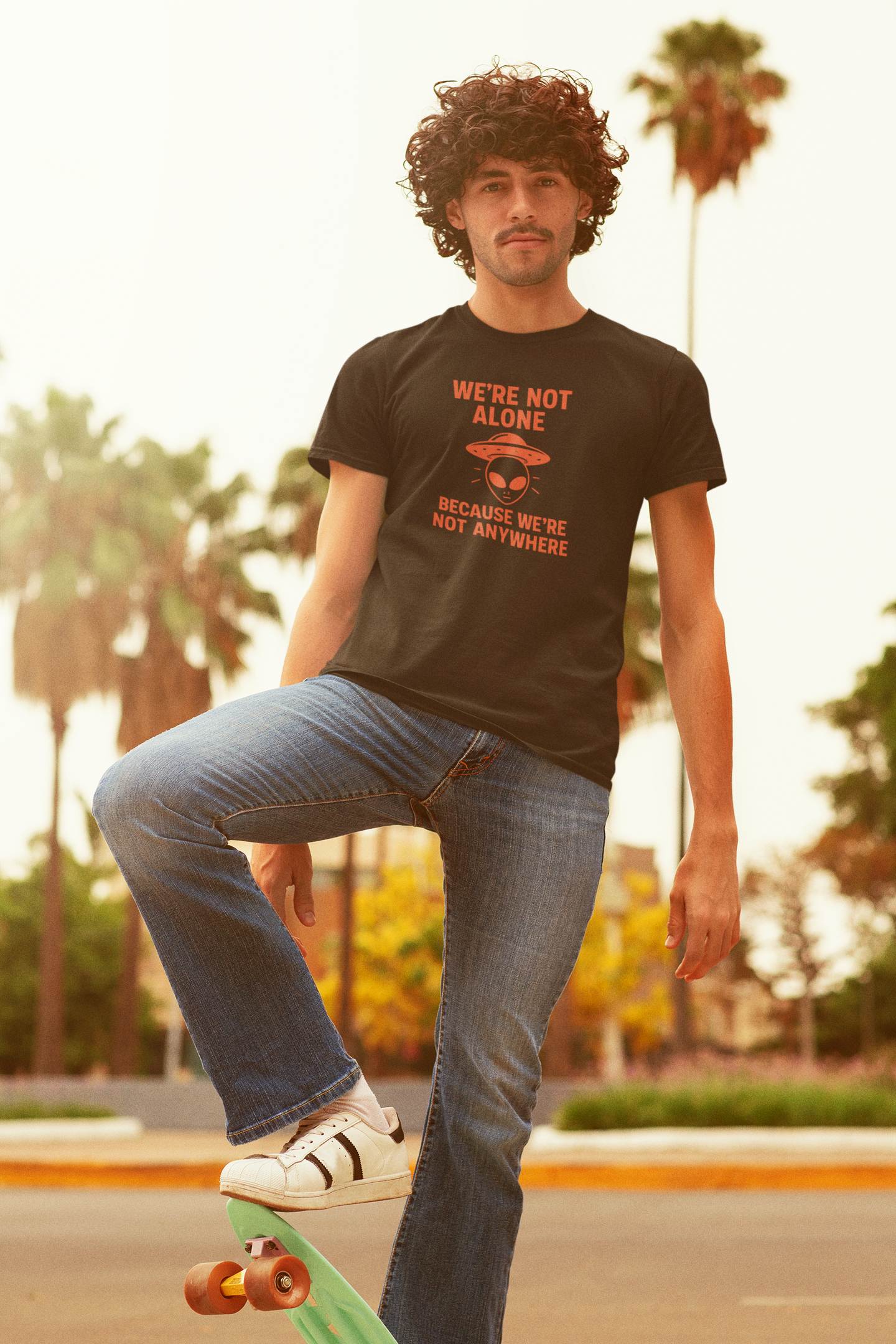 Funny Unisex Jersey Tee - 'We're Not Alone' Alien Design