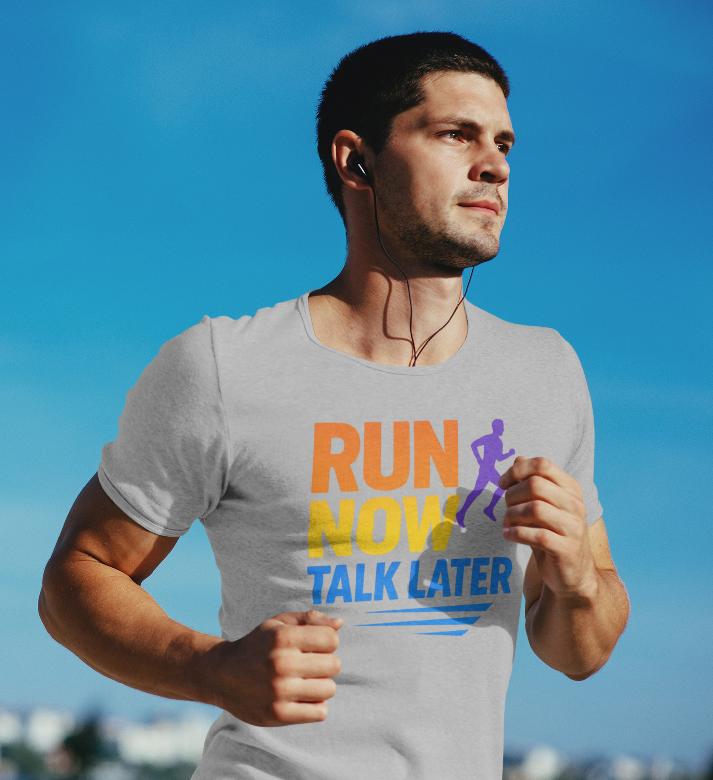 Run Now Talk Later T-Shirt | Funny Running Shirt, Unisex Moisture-Wicking Workout Tee