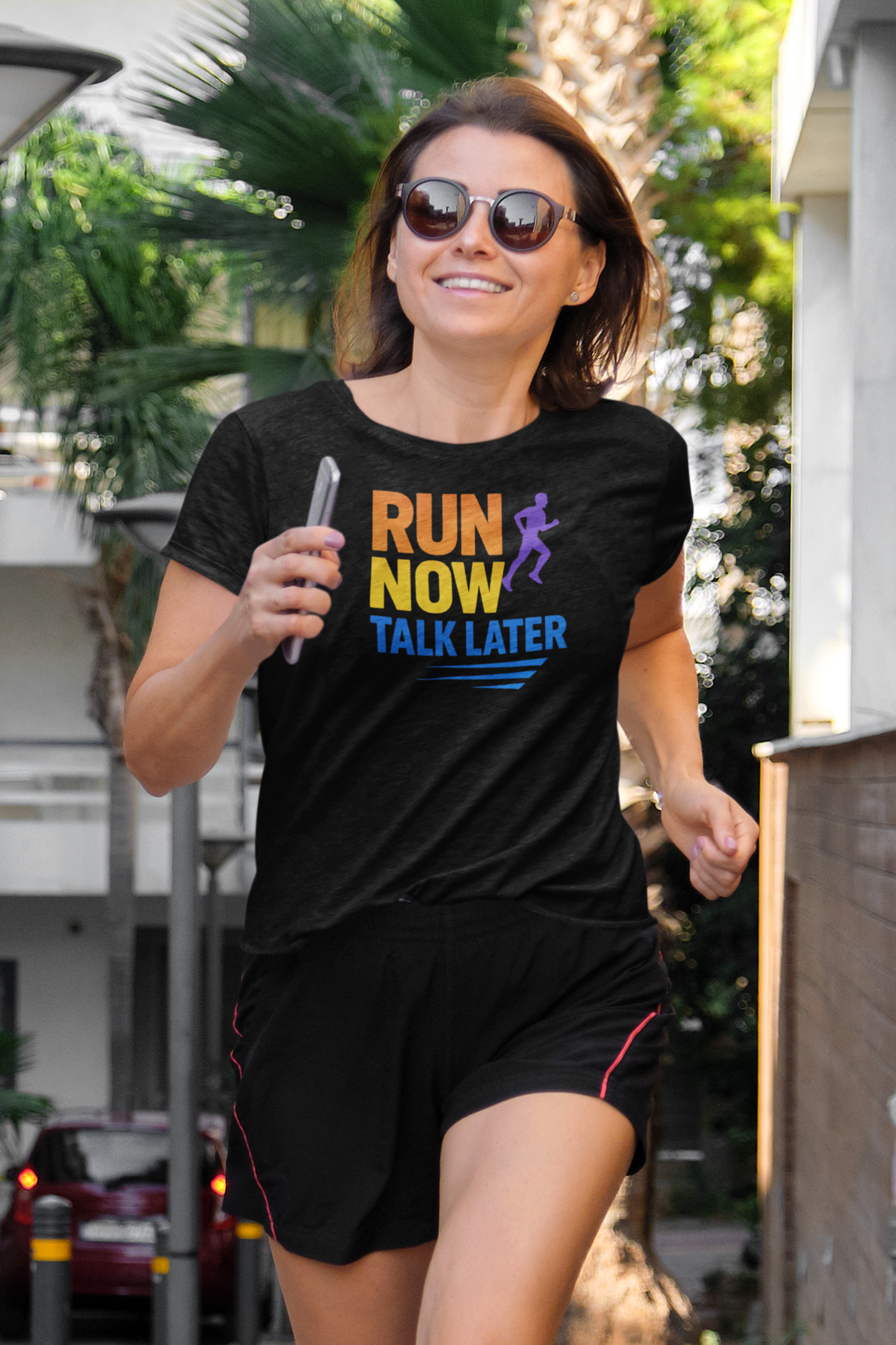 Run Now Talk Later T-Shirt | Funny Running Shirt, Unisex Moisture-Wicking Workout Tee
