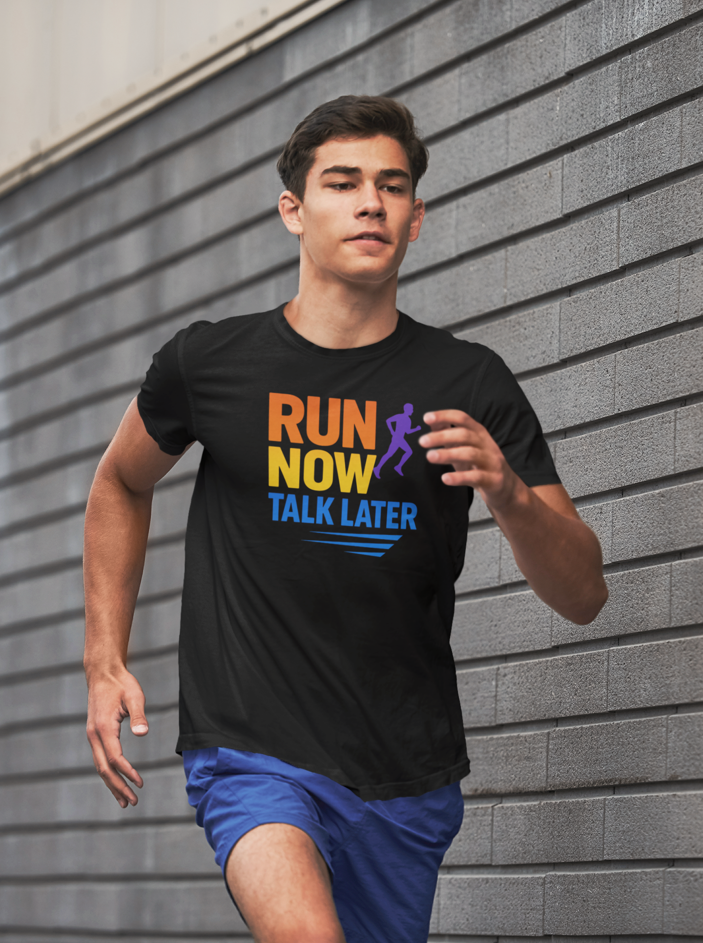 Run Now Talk Later T-Shirt | Funny Running Shirt, Unisex Moisture-Wicking Workout Tee