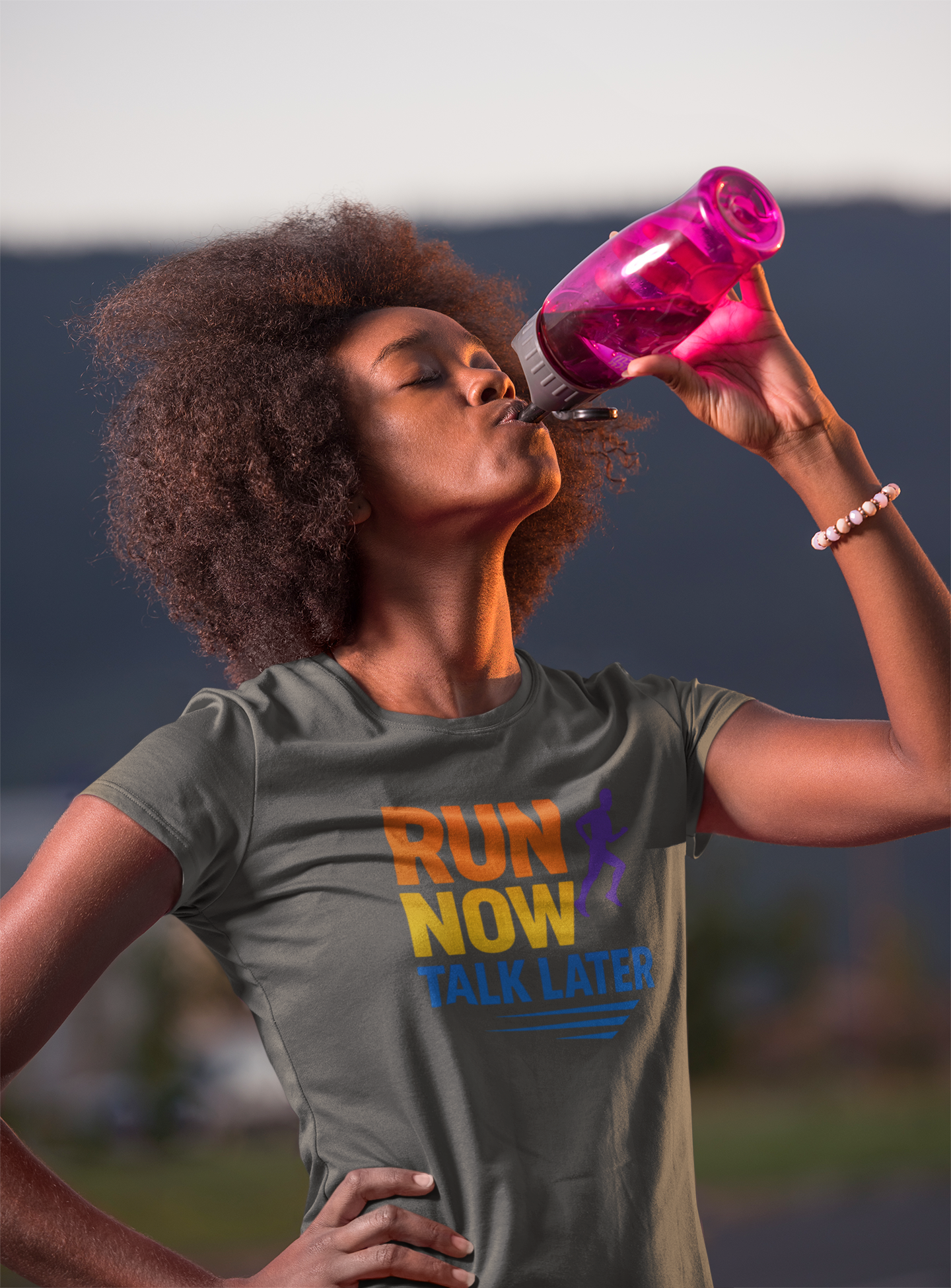 Run Now Talk Later T-Shirt | Funny Running Shirt, Unisex Moisture-Wicking Workout Tee