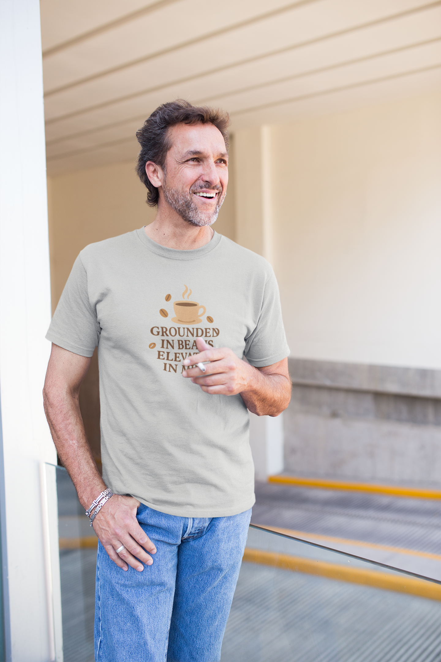 Coffee Grounded In Beans Elevated In Mind T-Shirt | Coffee Lover Gift