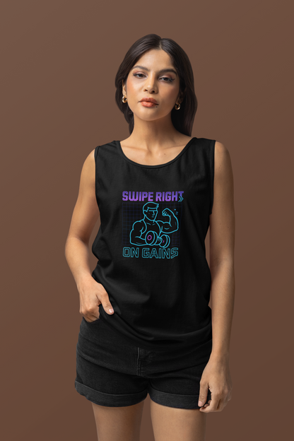 "Swipe Right on Gains" Tank Top | Funny Gym Shirt, Unisex Fitness Gift, Summer Workout Apparel
