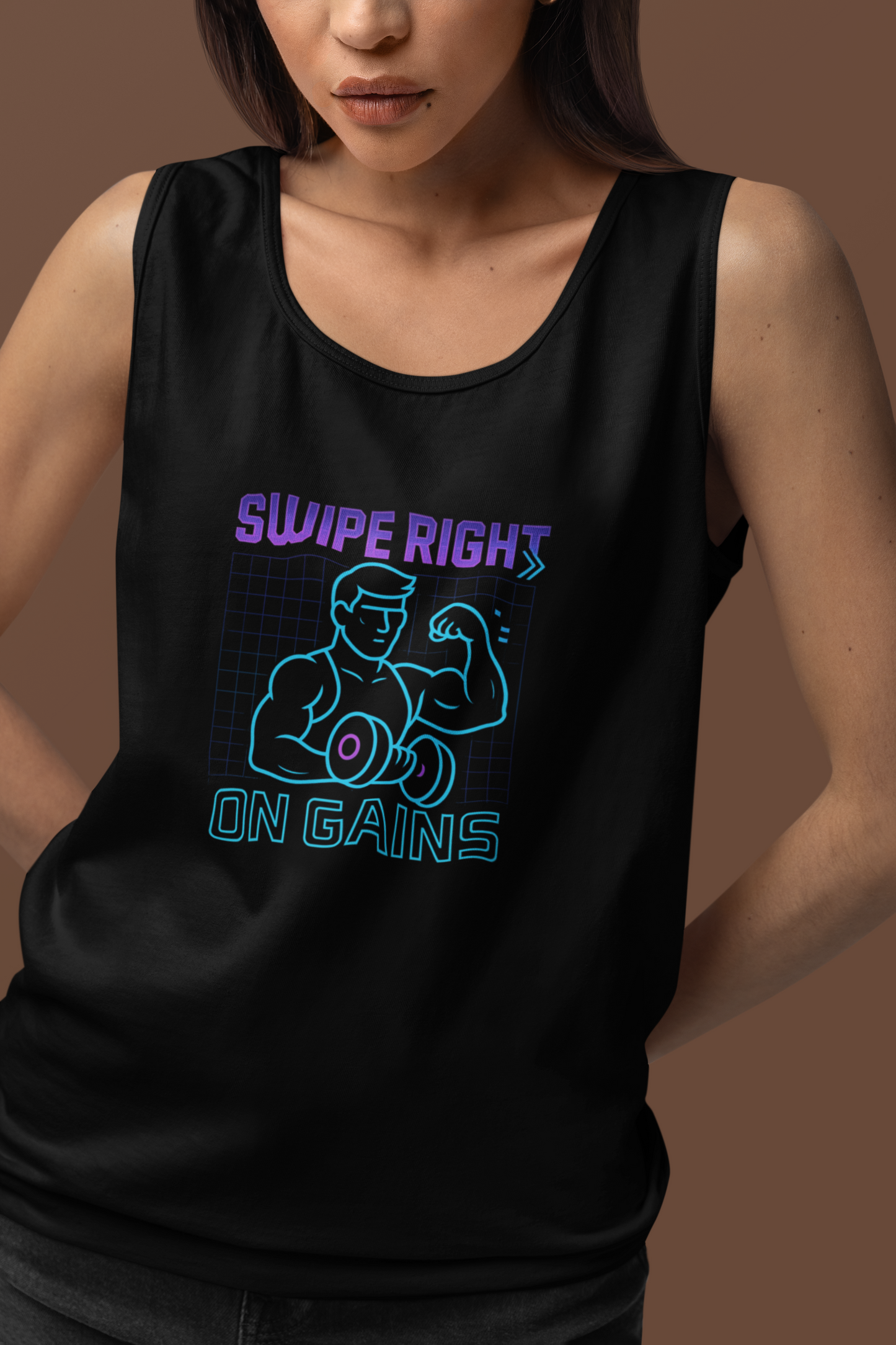 "Swipe Right on Gains" Tank Top | Funny Gym Shirt, Unisex Fitness Gift, Summer Workout Apparel