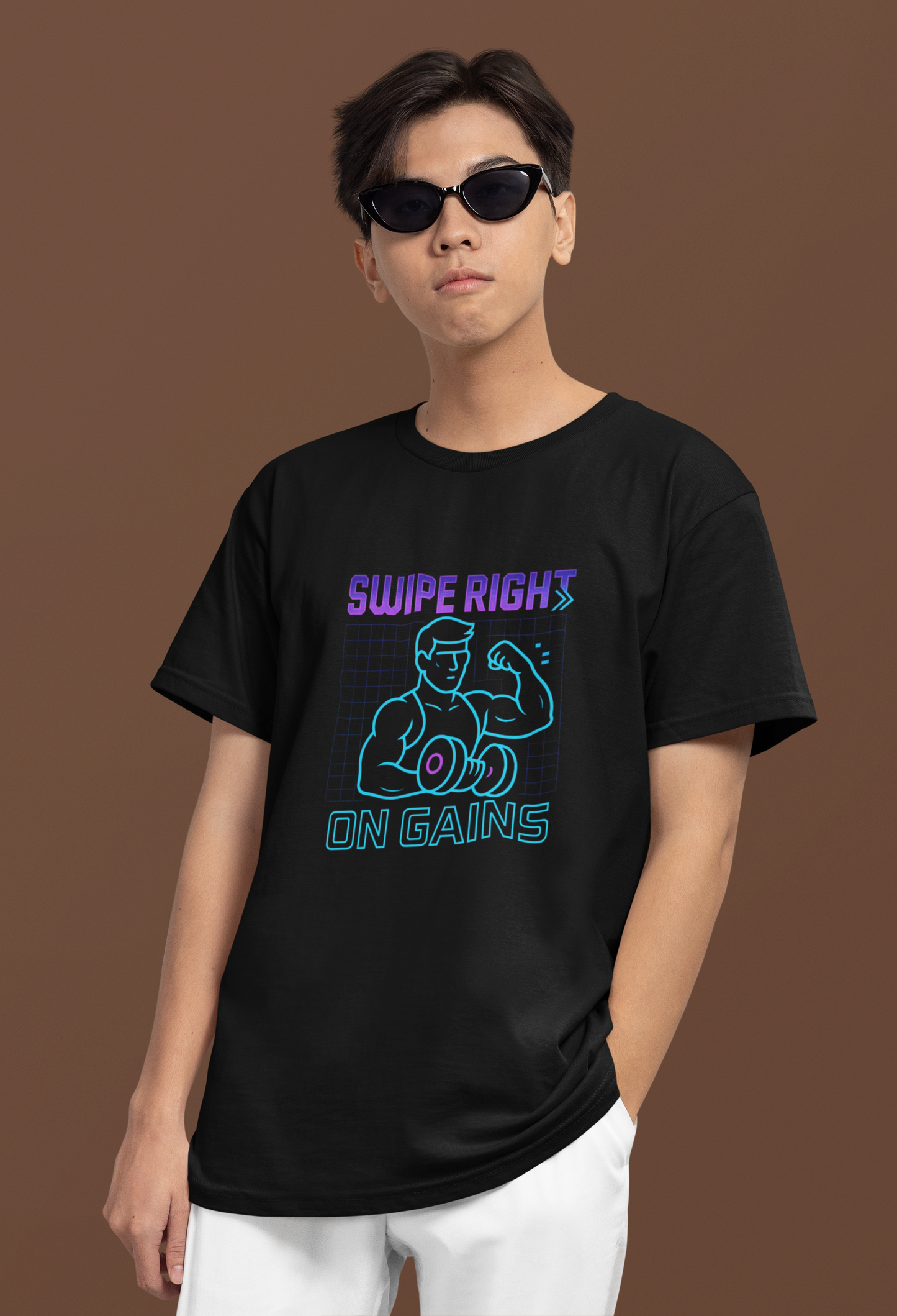 Swipe Right on Gains" Graphic Tee | Funny Workout Shirt & Fitness Gift