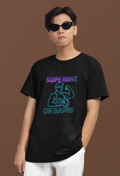 Swipe Right on Gains" Graphic Tee | Funny Workout Shirt & Fitness Gift
