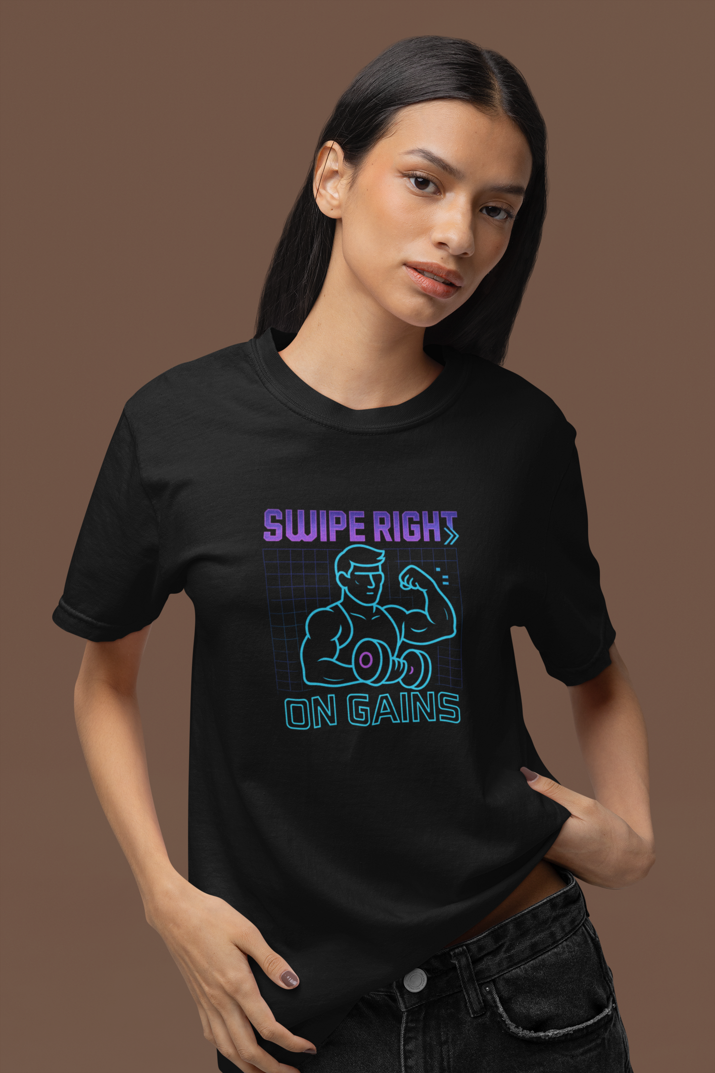 Swipe Right on Gains" Graphic Tee | Funny Workout Shirt & Fitness Gift