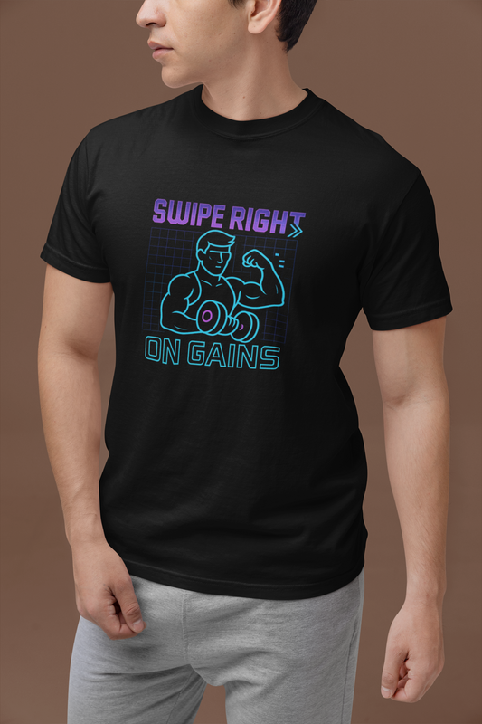 Swipe Right on Gains" Graphic Tee | Funny Workout Shirt & Fitness Gift