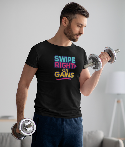 Swipe Right on Gains T-Shirt | Funny Gym Apparel, Unisex Workout Gift, Motivational Fitness Tee