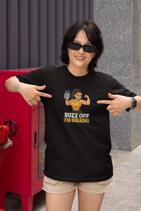 Buzz Off I'm Bulking Funny Gym Tee | Workout Shirt, Gift for Bodybuilders, Unisex Fitness Humor