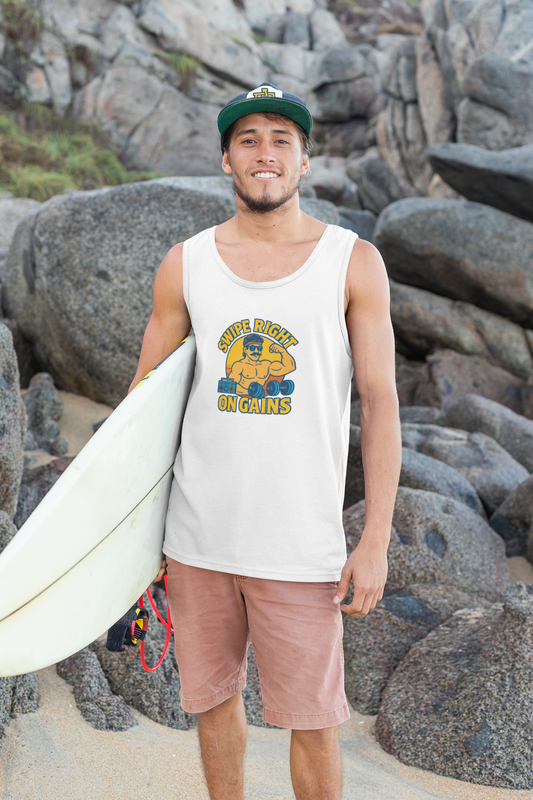 Swipe Right on Gains Tank Top | Funny Gym Shirt, Unisex Fitness Top, Summer Workout Gift