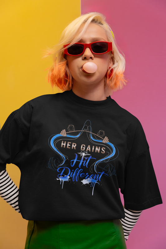 Her Gains Hit Different Unisex Boxy Tee | Women's Workout & Fitness Gift