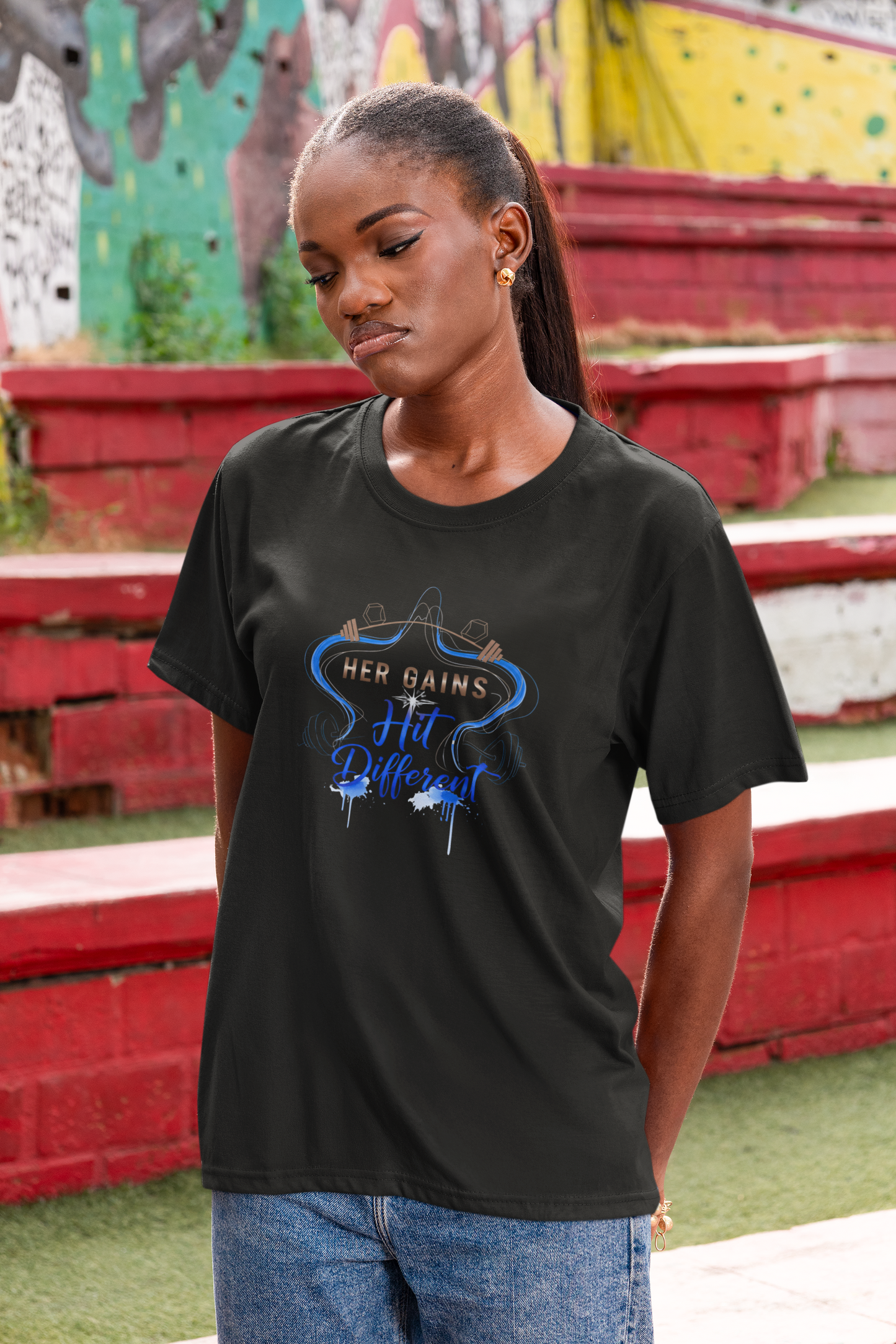 Her Gains Hit Different Unisex Boxy Tee | Women's Workout & Fitness Gift