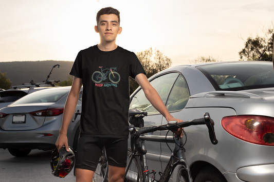 Bicycle Motivational Tee, Unisex Heavy Cotton T-Shirt for Cyclists, Fitness Enthusiasts, Gift for Riders, Casual Wear, Keep Moving Tee