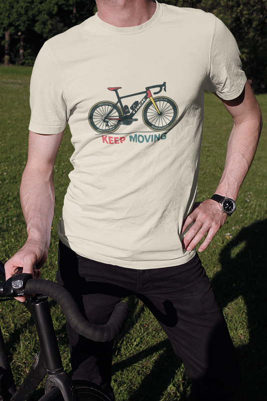 Bicycle Motivational Tee, Unisex Heavy Cotton T-Shirt for Cyclists, Fitness Enthusiasts, Gift for Riders, Casual Wear, Keep Moving Tee