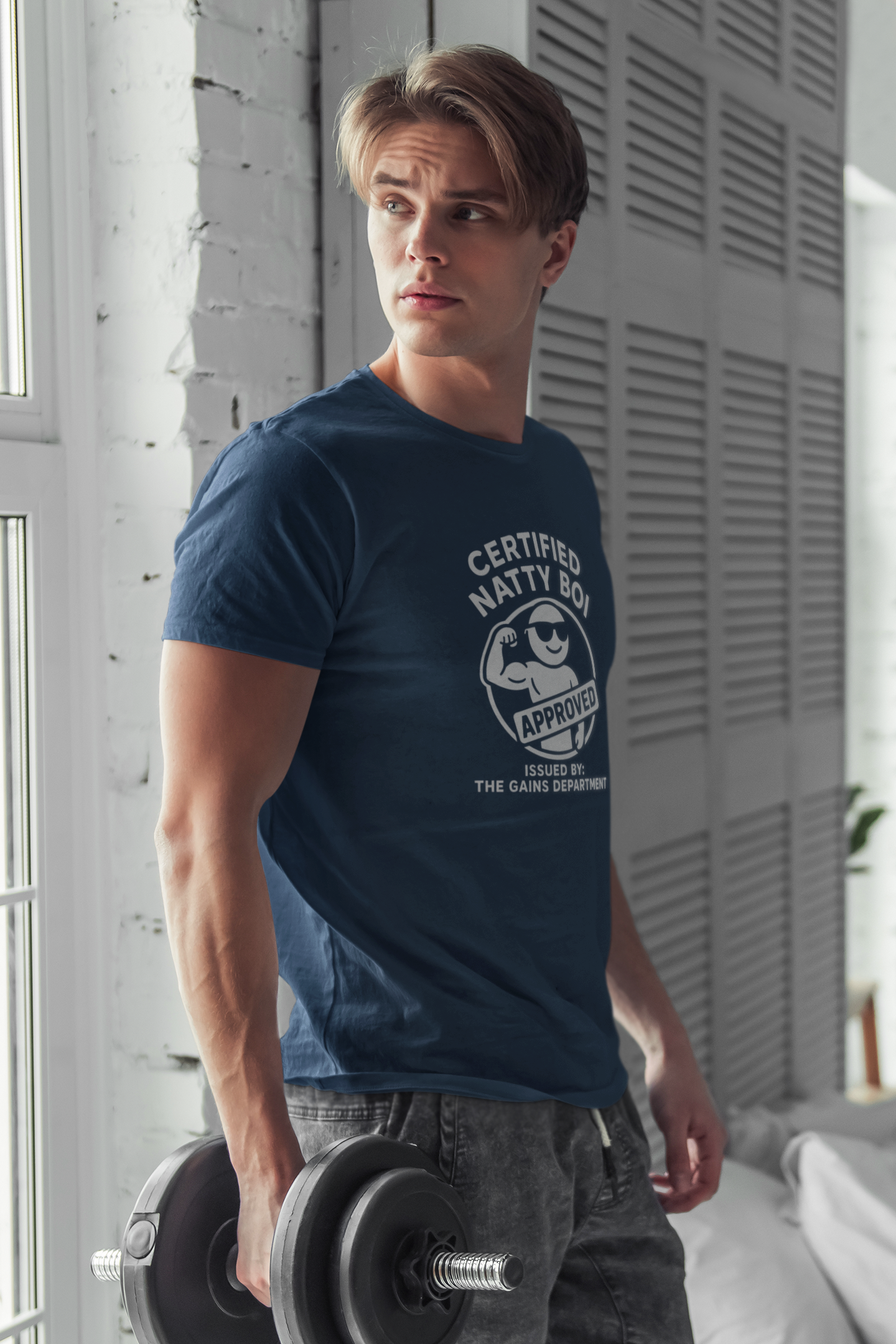 Certified Natty Boi Approved T-Shirt | Funny Gym Slogan Tee, Unisex Motivational Workout Gift