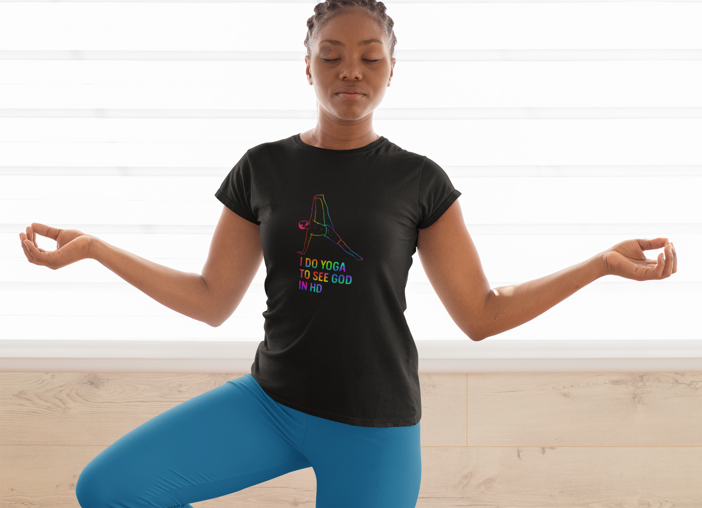 Yoga T‑Shirt I Do Yoga To See God In HD Rainbow Pose Tee