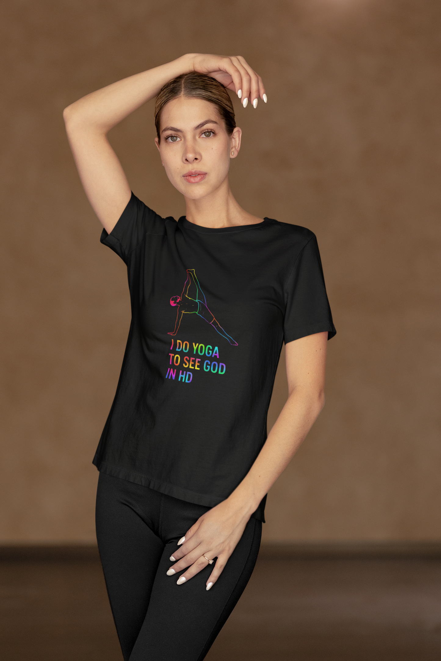 Yoga T‑Shirt I Do Yoga To See God In HD Rainbow Pose Tee