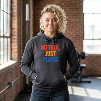 Adidas No Talk, Just Plates Hoodie - Unisex Fleece Sweatshirt for Food Lovers, Chef Gift, Casual Wear, Comfortable Fashion, Kitchen Humor