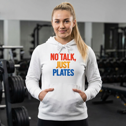 Adidas No Talk, Just Plates Hoodie - Unisex Fleece Sweatshirt for Food Lovers, Chef Gift, Casual Wear, Comfortable Fashion, Kitchen Humor
