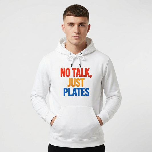 Adidas No Talk, Just Plates Hoodie - Unisex Fleece Sweatshirt for Food Lovers, Chef Gift, Casual Wear, Comfortable Fashion, Kitchen Humor