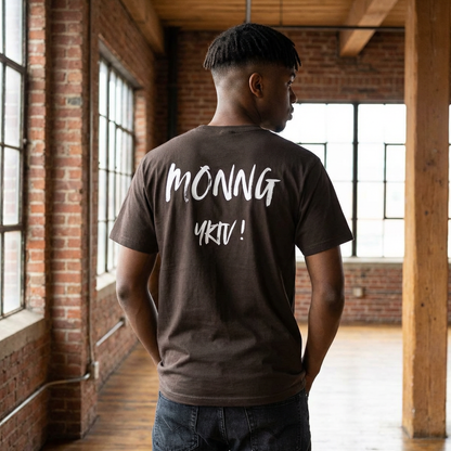 Back-Print Tee — Bold Brush Script "MONNG YKTU!" Casual Graphic T-Shirt
