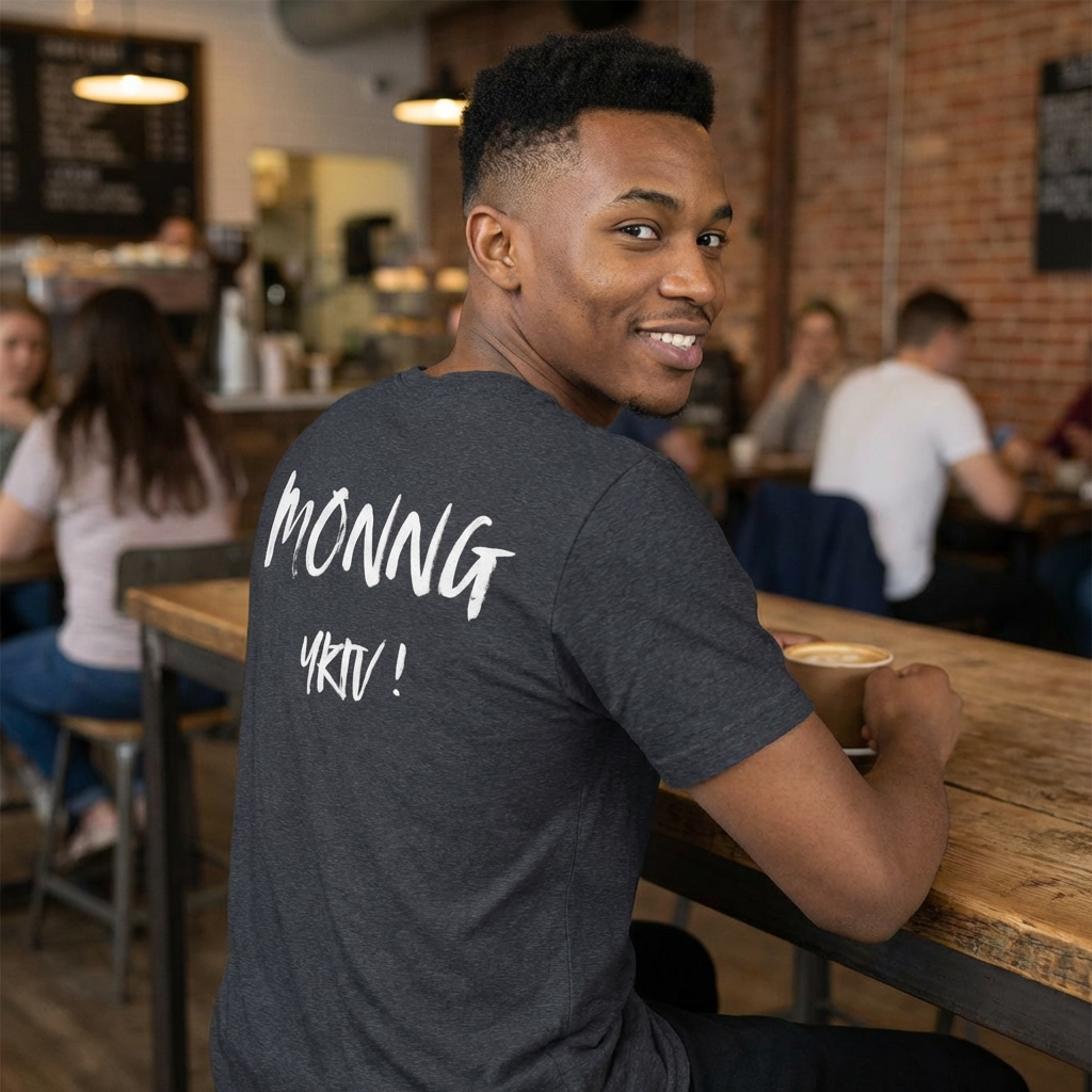 Back-Print Tee — Bold Brush Script "MONNG YKTU!" Casual Graphic T-Shirt