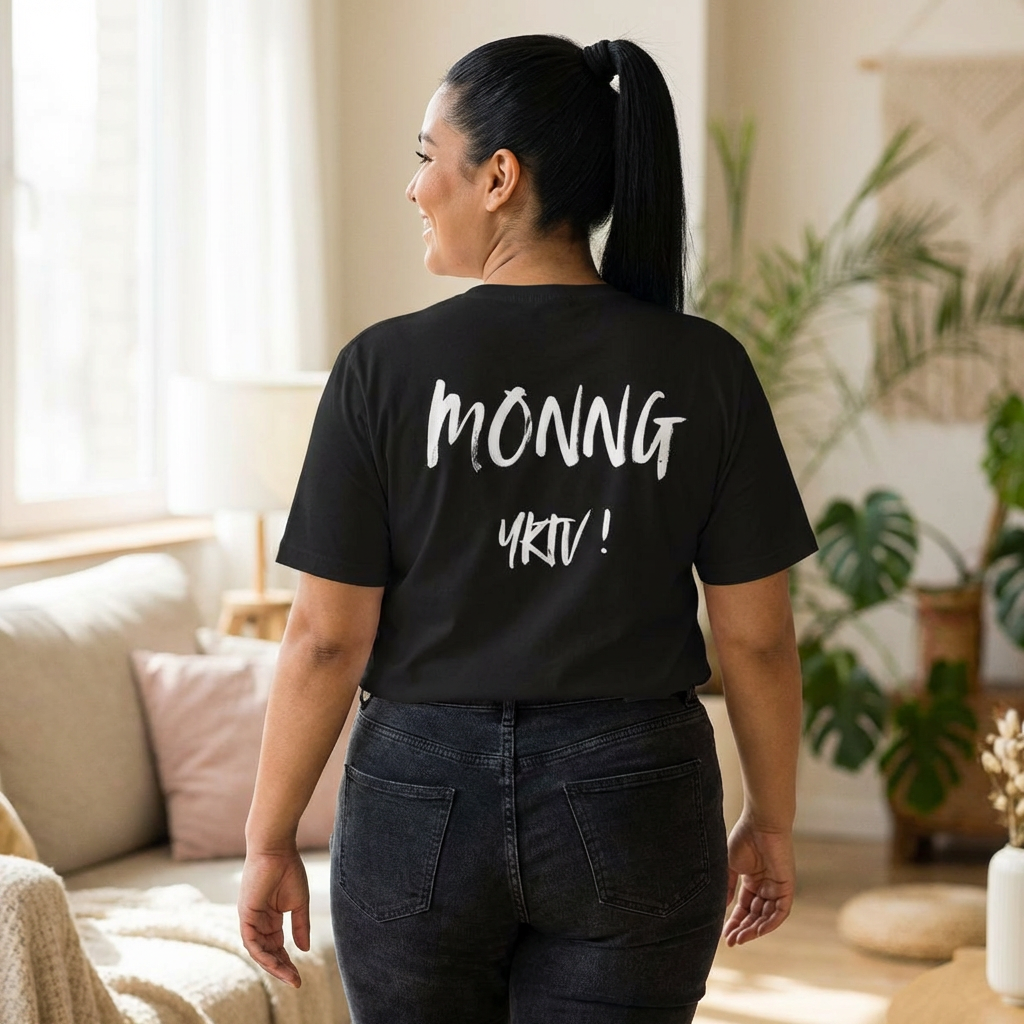 Back-Print Tee — Bold Brush Script "MONNG YKTU!" Casual Graphic T-Shirt