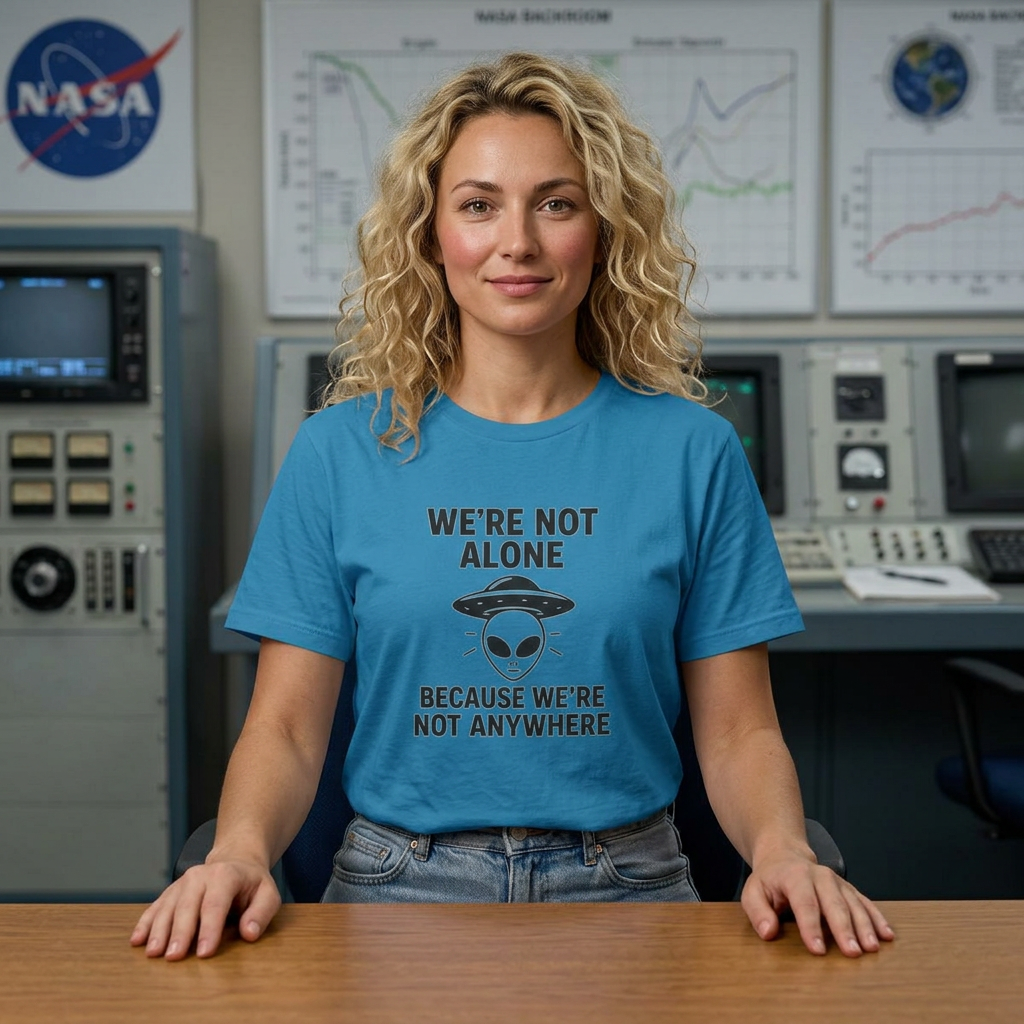 Funny Alien Quote Unisex Jersey Tee - We're Not Alone