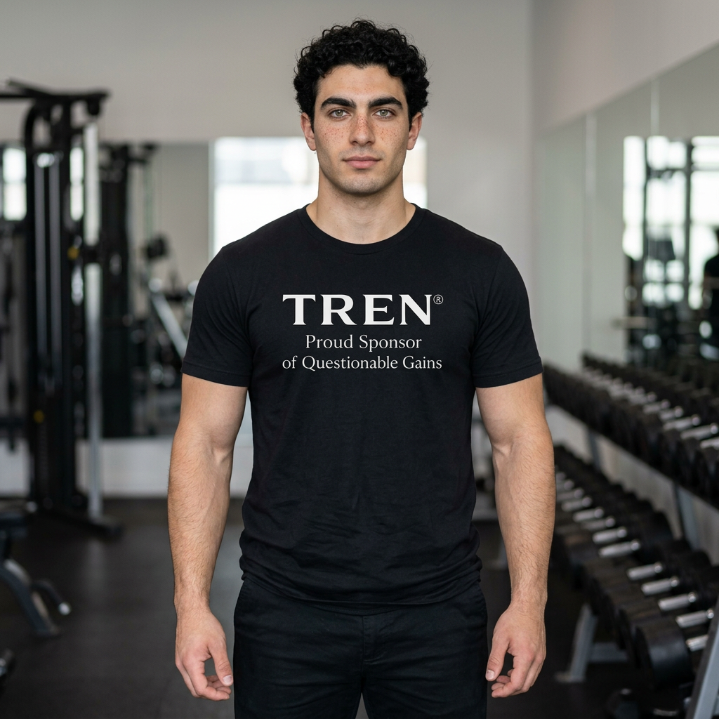 TREN® Proud Sponsor of Questionable Gains Gym T-Shirt | Funny Bodybuilding Tee