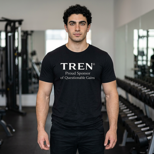 TREN® Proud Sponsor of Questionable Gains Gym T-Shirt | Funny Bodybuilding Tee
