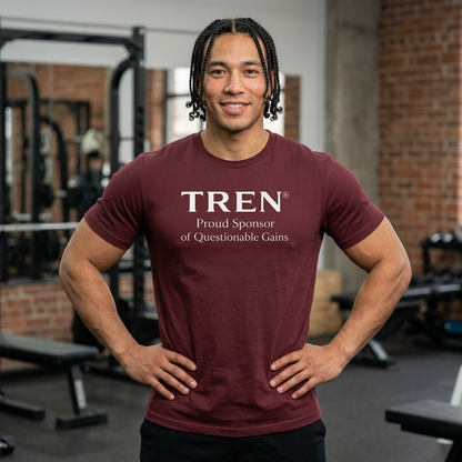 TREN® Proud Sponsor of Questionable Gains Gym T-Shirt | Funny Bodybuilding Tee